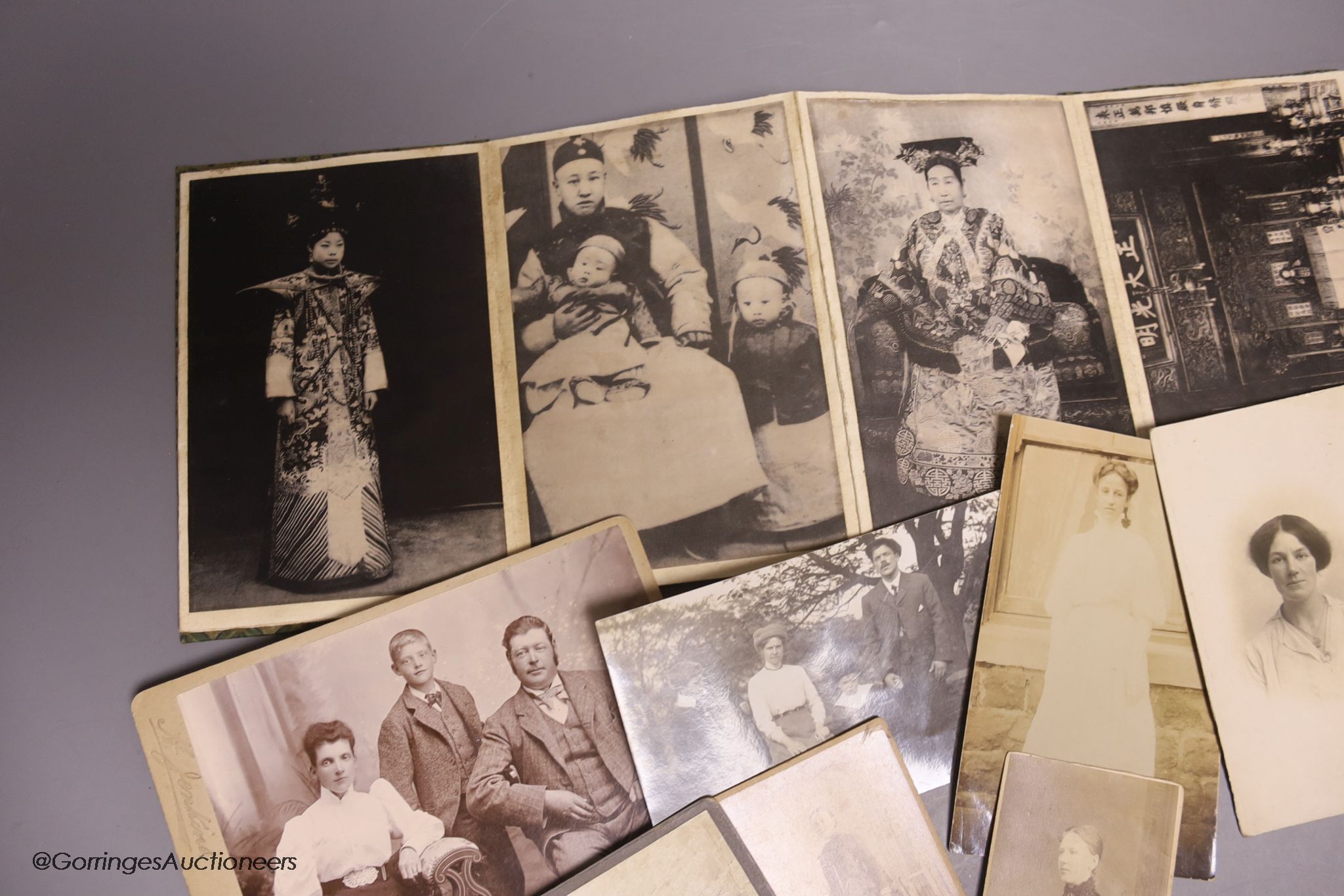 Assorted photographs including Chinese figures